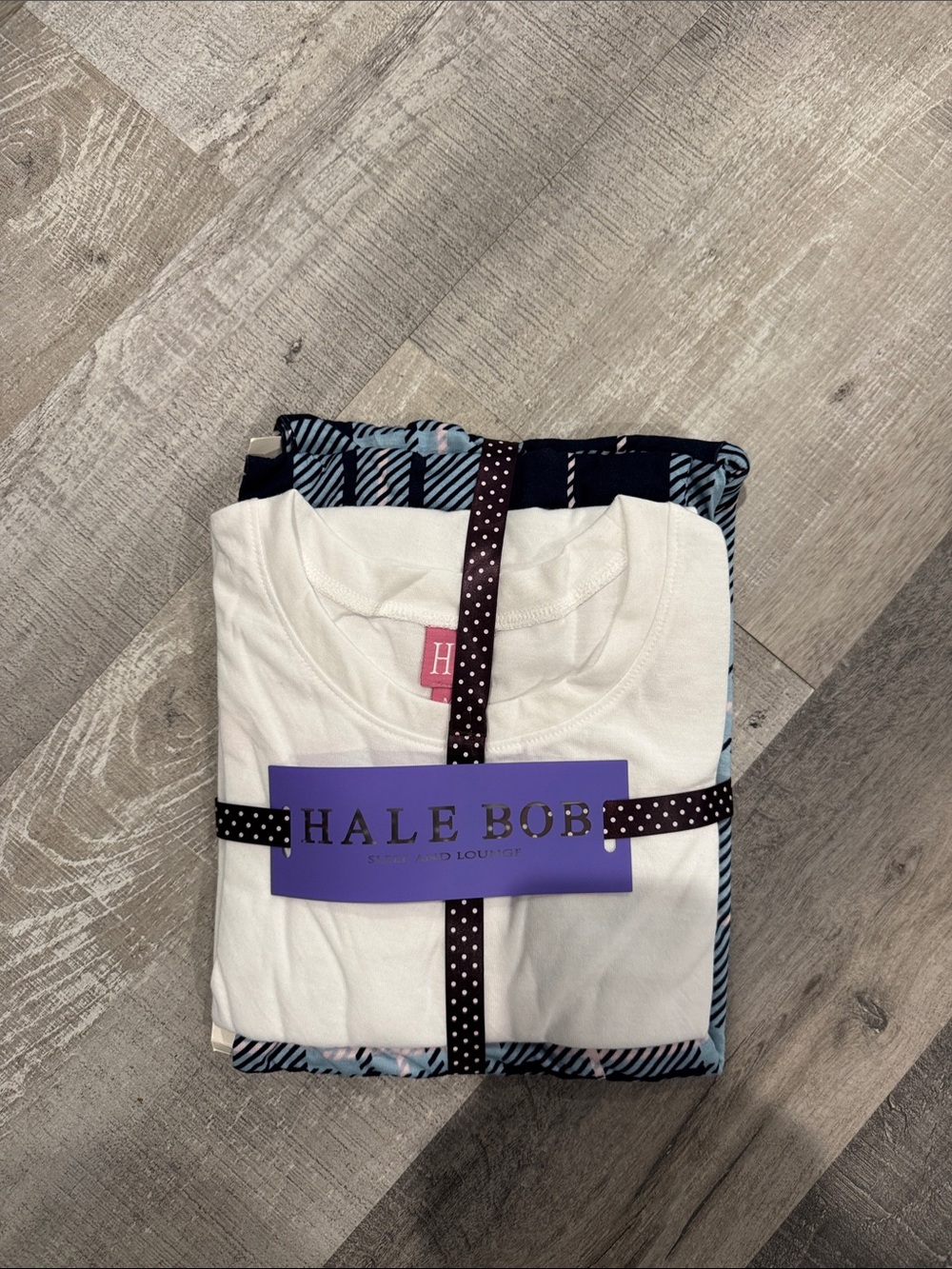 NWT Hale Bob White Top with Blue Patterned Sleep Pants Set
